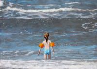 Mała dziewczynka i morze,-olej,płótno,-50x70cm,-2013